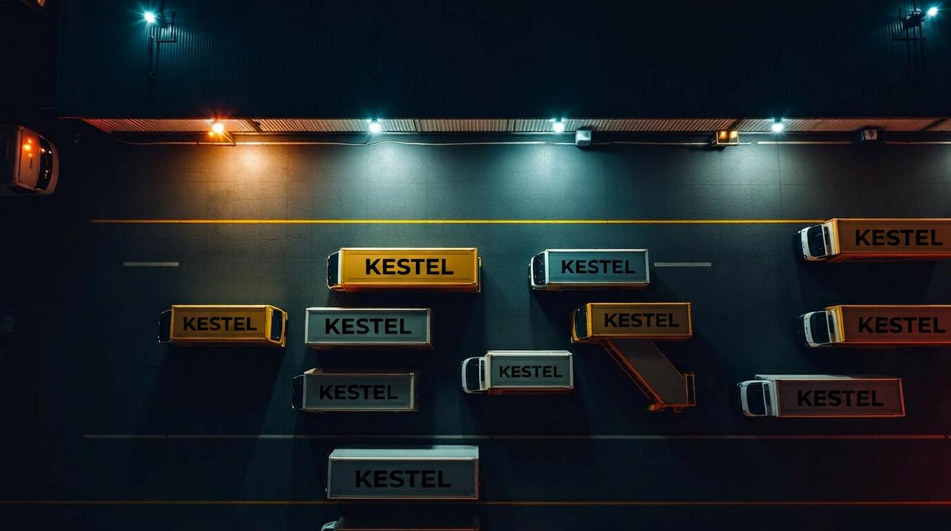 Frota Kestel em pátio noturno - vista aérea